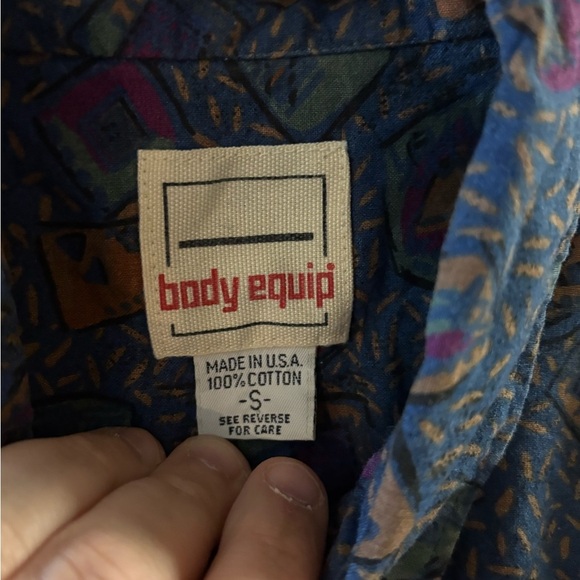 Vintage Men's Geometric Patterned Blue Shirt - Picture 4 of 9